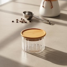Linie Slim Bambu Kapaklı Borosilikat Cam Saklama Kabı - Çizgili Vakumlu Baharatlık, Çay Ve Kahve Kavanozu - 200ml Ve 300ml Seçenekleri 200ml Çok Renkli
