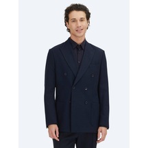 Kip Lacivert Düz Modern Fit Yün Karışımlı Ceket Lacivert