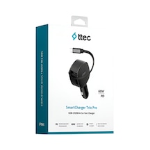 2ckp07s Ttec Smartcharger Trio Pd 60w Araç Hızlı Şarj Aleti Usb-c+usb-a+dahili Pd 30w70cmusb-c Kablo