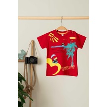 Summer Time Baskılı Erkek Çocuk T-shirt - Kırmızı