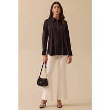 Seçil Kadın Gizli Düğmeli Saten Gömlek 0038 Siyah Siyah