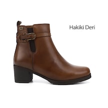 Gönderi(R) Gönderi R Taba Antik Fermuarlı Kalın Topuklu Hakiki Deri Bot Taba