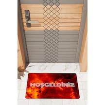 Rugmood Modern Dijtal Baskı Alevli Hoşgeldiniz Kapı Önü Paspası Kırmızı