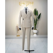 Bys Beystil Erkek Bej Slimfit Beli Tokalı Takım Elbise