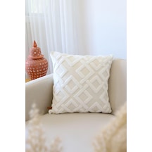 Bohem Özel Tasarım Punch Panç Desen Kare Dekoratif Kırlent Kılıfı 43x43 Cm Mila Ekru Çok Renkli