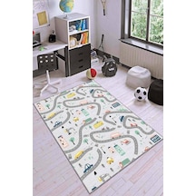 Gri Kaymaz Tabanlı Otoyollu Oyun Halısı Çocuk Halısı Kd087n11