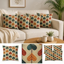 4'lü Dijital Baskılı Dekoratif Yastık Kılıfı Seti 45x45 Cm - Retro Yaprak Deseni, Sonbahar Renkleri Kırmızı, Diğer