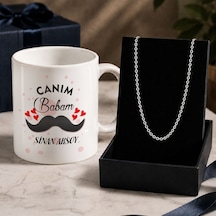 Bk Gift Kişiye Özel Babalar Günü Tasarımlı Beyaz Kupa & Forse Zincir Kolye -3, Babalar Günü Hediyesi Gümüş