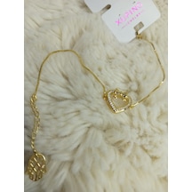 Beren Xuping Zirkon Taşlı Fatma'nın Eli Uçlu Kalp Çelik Bileklik Gold 17+5 Cm
