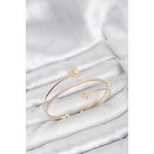 Yonca Çiçek Model Pirinç Gold Renk Kadın Bileklik Çok Renkli
