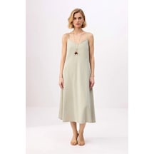 Benerly Kadın A-line Midi Denim Elbise İnce Askılı Bisiklet Yaka Kolsuz R Mint