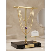 Kadın 316l Çelik Gold Çok Katmanlı Zincir Kolye - Mor Taşlı Göz Ve Geometrik Desen Sarkaçlı Kombin Kolye Altın