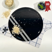 Kanallı Cam Kesme Tahtası - Dark World Şeritli - Çap32cm