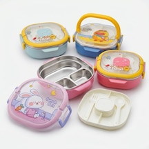 700 Ml Paslanmaz Çelik Yemek Kabı, 3 Bölmeli Kilitli Lunch Box, Çatal Kaşık Dahil Renkli Desenli Saklama Ve Taşıma Kabı Çok Renkli