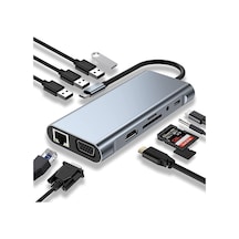 Comse Apple Uyumlu MacBook Type C Hub Pd Şarj Hdmı Sd Network Vga 11 Girişli