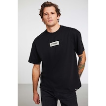GRIMELANGE Inventıon Erkek %100 Organik Pamuklu Kalın Dokulu Baskı Detaylı Oversize Siyah T-shirt Siyah