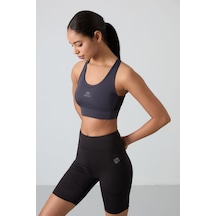 Tommy Life Antrasit Çapraz Sırt Detaylı Slim Fit U Yaka Pedli Kadın Spor Büstiyer - 97121 Antrasit