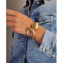 Eva Takı Store Asimetrik Damla Kalın Model Gold Çelik Kelepçe Gold