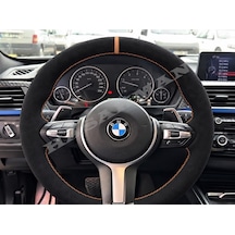 Bmw F01/f02 Dikme Direksiyon Kılıfı Full Alcantara Süet Taba Yüzük Ve Taba Dikiş 2012-2015 Siyah