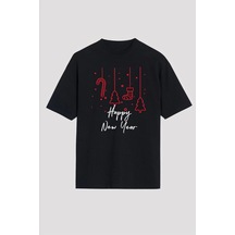 Happy New Year Baskılı T-shirt - Siyah Siyah