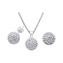 Aşina Gümüş  Beyaz Taşlı Top Kolye Küpe Gümüş Set 925 Ayar Gümüş