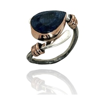 925 Gümüş Doğal Safir Taş Otantik El Üretimi Yüzük - 555500382