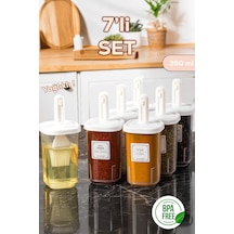 Porsima 4365 7li Kaydırmalı Kaşıklı Sızdırmaz Kapaklı Etiketli Baharatlık Seti - Saklama Kabı Beyaz Beyaz