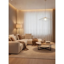 Nivemeshome Yakamoz 1-053p Yarı Desen Ekru 1/3 Pileli Tül Perde