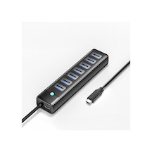 Vkemall Orico Usb-c 7 Port Usb 3.0 Hub Siyah - 5gbps Hızlı Veri Transferi, 5v3a Kararlı Besleme, 1m Kablo, Abs Malzeme, Mavi Led Gösterge