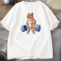 Flood Of Style Pit Bull Halter T-shirt Komik Deadlift Erkekler Spor Salonu Tshirt Erkek Pamuk Kısa Kollu O B Beyaz