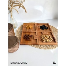 Doğal Ahşap Puzzle Sunum Tabakları Kare Ahşap Çerez Tabakları Kayın/gürgen 4 Parça