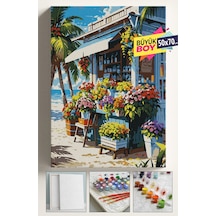 Sayılarla Boyama Seti Numaralı Tuval Fırça Boya Dahil Kasnaklı Set 50x70 Cm - Çiçekçi