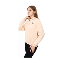 Toontoy Kız Çocuk Oversize Polo Yaka Düşük Omuz Nakış Baskılı Sweatshirt - 2 İplik Bej
