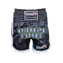 Dragondo Mt3020 Apache Muaythai Şortu Siyah Püsküllü Şort Nakışlı Muay Thai Şortu Siyah