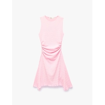 Koton Bürümcük Kumaş Slim Fit Drapeli Asimetrik Kesim Bisiklet Yaka Kolsuz Mini Elbise Pembe 6sak80029ek Gül