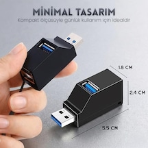 Usb Çoklayıcı Hub 3 Port Switch - 1x Usb 3.0 + 2x Usb 2.0 - Laptop, Pc İçin Usb Çoğaltıcı Adaptör - Kolay Taşınabilir Bileklik İpli Splitter - Siyah 01