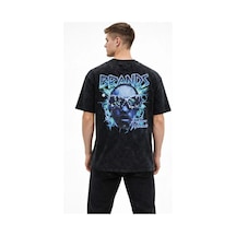 Erkek Asit Yıkamalı Oversize Tişört Bisiklet Yaka Kısa Kol T-shirt - Siyah