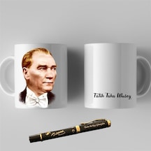 Kişiye Özel Mustafa Kemal Atatürk Resimli Kupa Bardak Ve Kalem Hediye Seti