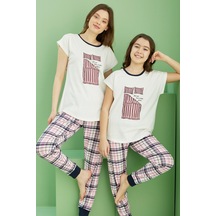 Siyah İnci Pamuklu Bisiklet Yaka Örme Pijama Takım25117065 Ekru