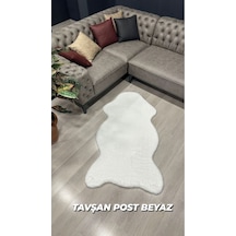 Aries Home Tavşan Tüyü Beyaz Yumuşak Makinada Yıkanabilir Kaymaz Ve Toplanmaz Süet Taban Post Halı