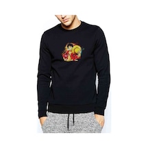 Anime One Piece Baskılı Siyah Erkek Örme Sweatshirt