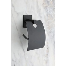 Kare Siyah Yapışkanlı Tuvalet Kağıtlığı, Modern Tasarım 16.5 x 12.2 x 11.2 CM
