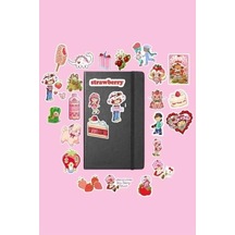 Çilek Kız Sticker Paketi/bullet Journal Defter Çıkartma Ajanda Laptop Etiket Abanoz