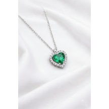 Çekirdekjewelry 925 Ayar Gümüş Zirkon Taşlı Kalplı Kolye Gri Yeşil