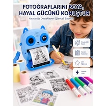 Anında Fotoğraf Basan Çocuk Kamerası Eğitici Ve Eğlenceli Termal Yazıcılı Mavi