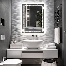 Gleamira Vertical Beyaz Led'li Lazer Kumlamalı Lavabo & Banyo Aynası Dokunmatik Sensörlü 65 X 90 Cm