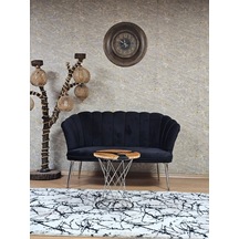 Zafir İkili Papatya Çay Seti Koltuk Krom Sivriltme Ayak, Balkon, Salon, Ofis, Koltuk Takımı, İkili Berjer Siyah