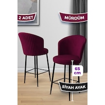 Canisa Alte Serisi 2 Adet Mürdüm Sandalye 65 Cm Ada Mutfak Bar Sandalyesi Babyface Kumaş Siyah Metal Ayak Sandalye Mürdüm Ayaklar Siyah