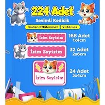 Sevimli Kedi Temalı Okul Kreş Kişiye Özel İsim Etiket Seti - Model 363 Çok Renkli