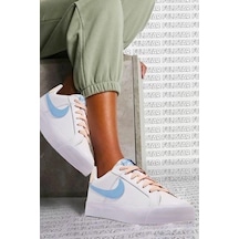 Nike Court Royale Ac Leather White Sneaker Hakiki Deri Günlük Spor Ayakkabı Beyaz Mavi Beyaz - Mavi